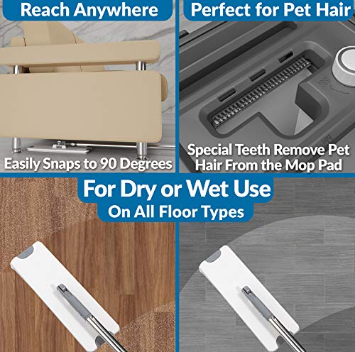 X3 Flat Floor Mop and Bucket Set, Separates Dirty and Clean Water, 3-Chamber Design, Hands Free Home Floor Cleaning, 3 Reusable Microfiber Mop Pads Included