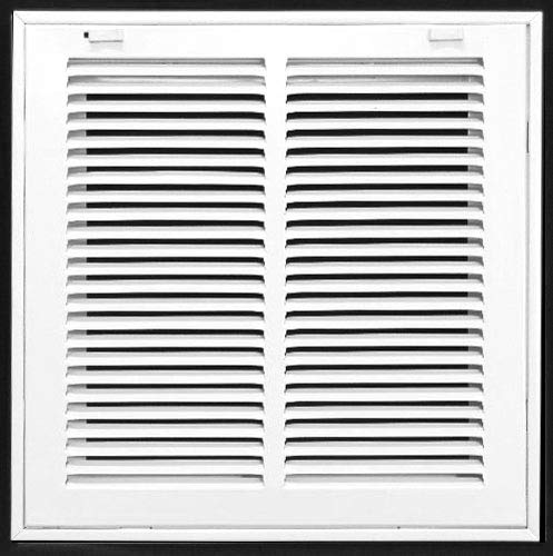 12" X 12" Steel Return Air Filter Grille for 1" Filter - Easy Plastic Tabs for Removable Face/Door - HVAC DUCT COVER - Flat Stamped Face -White [Outer Dimensions: 13.75w X 13.75h]