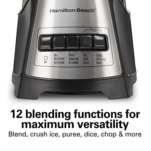 Hamilton Beach 58148A Blender to Puree - Crush Ice - and Make Shakes and Smoothies - 40 Oz Glass Jar - 12 Functions - Black and Stainless,8.66 x 6.5 x 14.69 inches