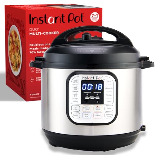 Instant Pot Duo 7-in-1 Electric Pressure Cooker, Slow Cooker, Rice Cooker, Steamer, SautÃ©, Yogurt Maker, Warmer & Sterilizer, Includes App With Over 800 Recipes, Stainless Steel, 6 Quart