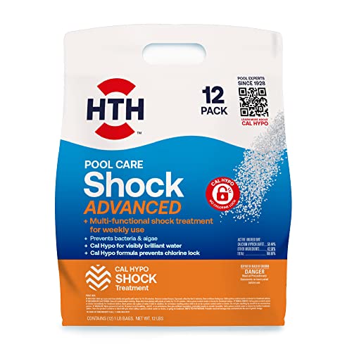 HTH Pool Care Shock Advanced, Swimming Pool Chemical Prevents Bacteria & Algae, Cal Hypo Formula, 1 lb (Pack of 12)