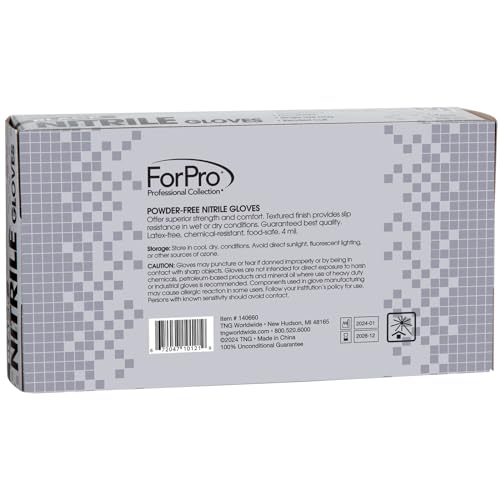 ForPro Disposable Nitrile Gloves, Chemical Resistant, Powder-Free, Latex-Free, Non-Sterile, Food Safe, 4 Mil, Black, Medium, 100-Count