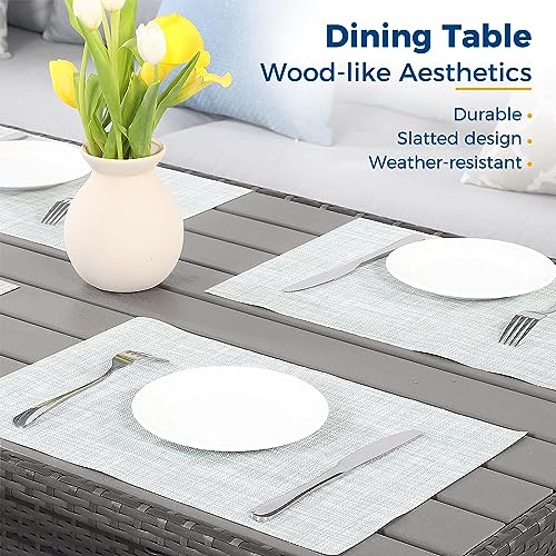 Wisteria Lane Outdoor Patio Furniture Set, 7 Piece Outdoor Dining Sectional Sofa with Dining Table and Chair, All Weather Wicker Conversation Set with Ottoman, Grey