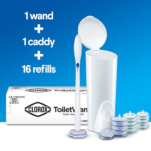 Clorox ToiletWand Disposable Toilet Cleaning System - ToiletWand, Storage Caddy and 16 Disinfecting ToiletWand Refill Heads (Package May Vary)