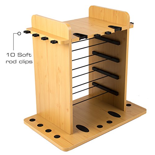 Rush Creek Creations 14 Fishing Rod Rack with 4 Utility Box Storage Capacity - Fishing Pole, Tackle Box, and Equipment Holder, Wood Grain Laminate (38-2002)