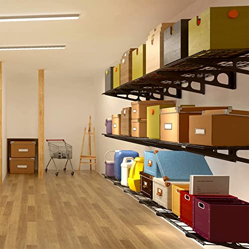 FLEXIMOUNTS 2-Pack 2x6ft Garage Shelving 24-inch-by-72-inch Wall Shelf Garage Storage Rack Floating Shelves, Black