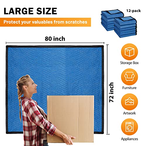 12 Moving Packing Blankets - 80 x 72 Inches (35 lb/dz) Heavy Duty Moving Pads for Protecting Furniture Professional Quilted Shipping Furniture Pads