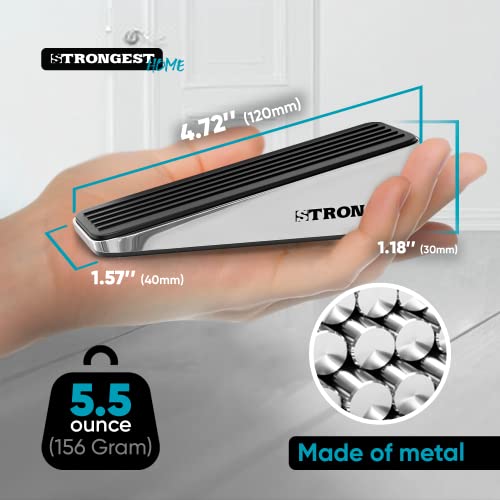 Strongest Door Stopper, Heavy Duty Door Stop Wedge Made of Premium Quality Zinc and Rubber Suits Any Door, Any Floor. Set of 2 Plus Bonus Self Adhesive Wall Protectors