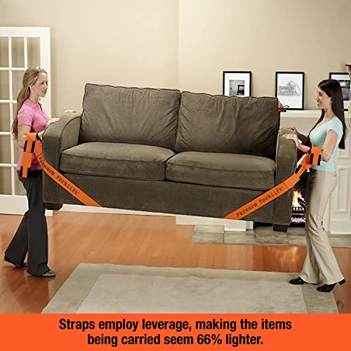 Forearm Forklift 2-Person Lifting and Moving Straps; Lift, Move and Carry Furniture, Appliances, Mattresses or Any Item up to 800 lbs. Safely and Easily Like a Pro, Orange