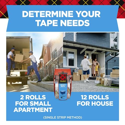 Scotch Heavy Duty Packaging Tape, 1.88" x 22.2 yd, Designed for Packing, Shipping and Mailing, Strong Seal on All Box Types, 1.5" Core, Clear, 6 Rolls with Dispenser (142-6)