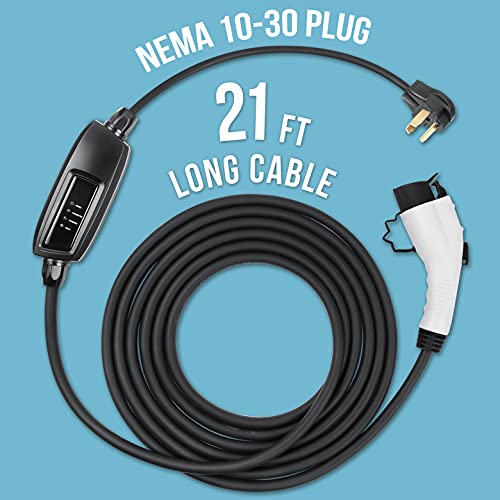 Lectron NEMA 10-30 Level 2 EV Charger - 240V / 16 Amp - with 21 ft Extension Cord - Compatible with J1772 EVs