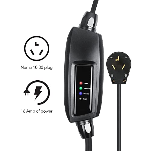 Lectron NEMA 10-30 Level 2 EV Charger - 240V / 16 Amp - with 21 ft Extension Cord - Compatible with J1772 EVs