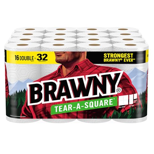 BrawnyÂ® Tear-A-SquareÂ® Paper Towels, 16 Double Rolls = 32 Regular Rolls