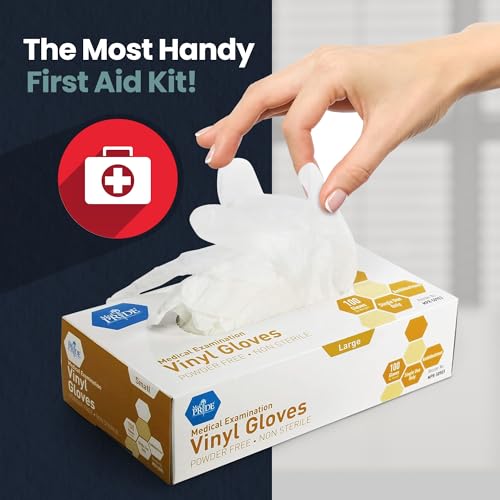 Med PRIDE Medical Vinyl Examination Gloves (Large, 100-Count) Latex Free Rubber | Disposable, Ultra-Strong, Clear | Fluid, Blood, Exam, Healthcare, Food Handling Use | No Powder