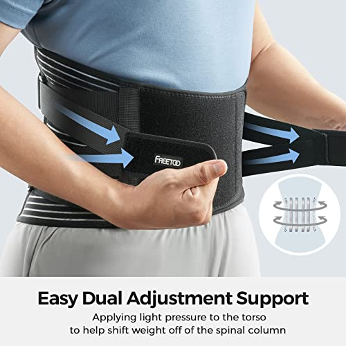 FREETOO Back Braces for Lower Back Pain Relief with 6 Stays, Breathable Back Support Belt for Men/Women for work , Anti-skid lumbar support belt with 16-hole Mesh for sciatica(M)