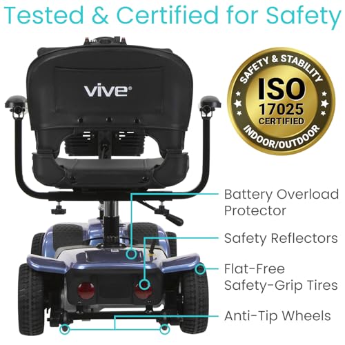 Vive 4 Wheel Mobility Scooter - Electric Powered Wheelchair Device - Compact Heavy Duty Mobile for Travel, Adults, Elderly - Long Range Power Extended Battery with Charger and Basket Included