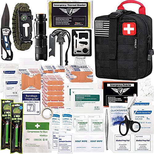 EVERLIT 250 Pieces Survival First Aid Kit IFAK Molle System Compatible Outdoor Gear Emergency Kits Trauma Bag for Camping Boat Hunting