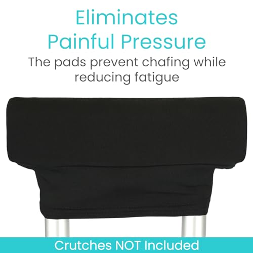 Vive Crutch Pads - Padding for Walking Arm Crutches - Universal Underarm Padded Forearm Handle Pillow Covers for Hand Grips - Soft Foam Armpit Bariatric Accessories for Adults, Kids (1 Black Pair)