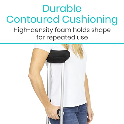Vive Crutch Pads - Padding for Walking Arm Crutches - Universal Underarm Padded Forearm Handle Pillow Covers for Hand Grips - Soft Foam Armpit Bariatric Accessories for Adults, Kids (1 Black Pair)