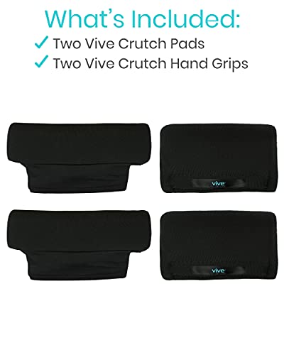Vive Crutch Pads - Padding for Walking Arm Crutches - Universal Underarm Padded Forearm Handle Pillow Covers for Hand Grips - Soft Foam Armpit Bariatric Accessories for Adults, Kids (1 Black Pair)