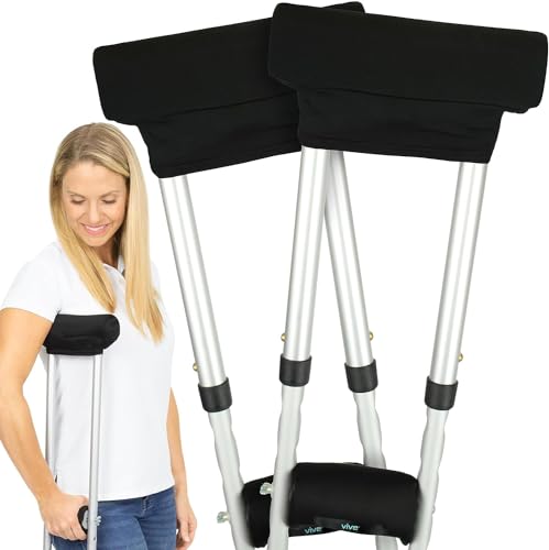 Vive Crutch Pads - Padding for Walking Arm Crutches - Universal Underarm Padded Forearm Handle Pillow Covers for Hand Grips - Soft Foam Armpit Bariatric Accessories for Adults, Kids (1 Black Pair)