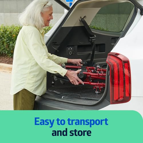 Medline Lightweight Transport Wheelchair with Handbrakes, Folding Transport Chair for Adults has 12 inch Wheels, Red