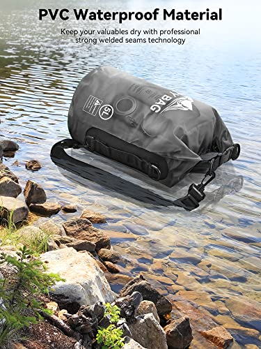 HEETA Waterproof Dry Bag for Women Men, Roll Top Lightweight Dry Storage Bag Backpack with Phone Case for Travel, Swimming, Boating, Kayaking, Camping and Beach, Transparent Black 5L