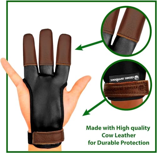 Archery Glove Finger Tab Accessories - Leather Gloves for Recurve & Compound Bow - Three Finger Guard for Men Women & Youth (Small)