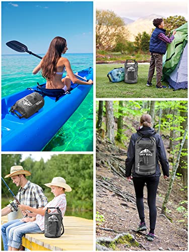 HEETA Waterproof Dry Bag for Women Men, Roll Top Lightweight Dry Storage Bag Backpack with Phone Case for Travel, Swimming, Boating, Kayaking, Camping and Beach, Transparent Black 5L