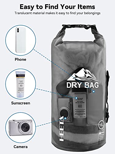 HEETA Waterproof Dry Bag for Women Men, Roll Top Lightweight Dry Storage Bag Backpack with Phone Case for Travel, Swimming, Boating, Kayaking, Camping and Beach, Transparent Black 5L