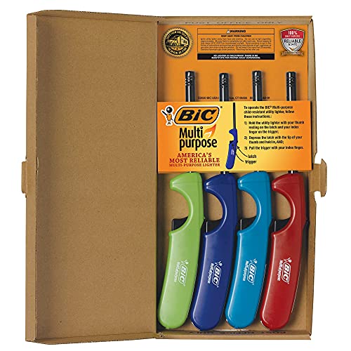BIC Multi-purpose Classic Edition Candle Lighters, Long Durable Metal Wand, Great For Candles, Grills and Fireplaces, Assorted Colors, 4-Count
