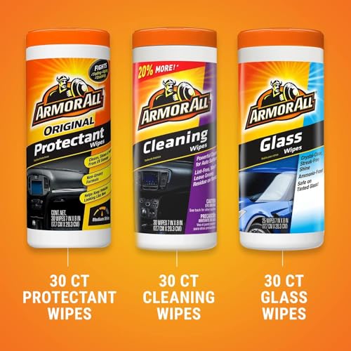 Armor All - 18782 Protectant, Glass and Cleaning Wipes, 30 Count Each (Pack of 3)