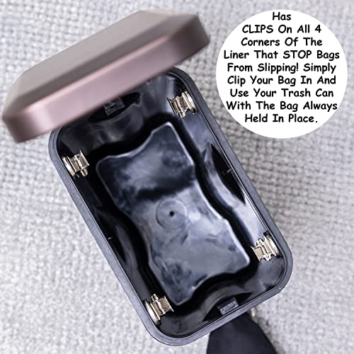 Soft Close, Rectangular Trash Can 5L with Anti - Bag Slip Liner and Lid, Use as Mini Garbage Basket, Slim Dust Bin, or Decor in Bathroom, Restroom, Kitchen, or Bedroom (Bronze)