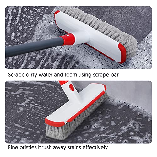 ILAVCOOL Floor Scrub Brush with Long Handle Adjustable, 2 in 1 Scrape and Brush Stiff Bristle Scrubber Brush Shower Cleaning Brush for Deck, Bathroom, Kitchen, Tub, Patio, Tile, Grout