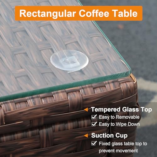 Super Patio 8 Pieces Patio Furniture Set, Outdoor Sectional Sofa, PE Wicker Patio Conversation Sets with Storage Box, Coffee Table, Three Red Pillows, Brown