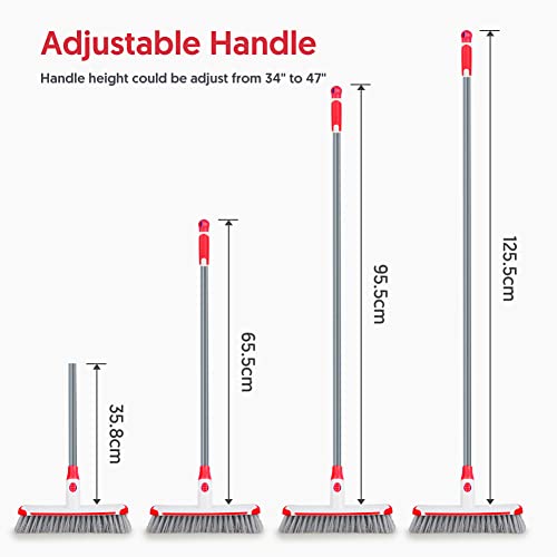 ILAVCOOL Floor Scrub Brush with Long Handle Adjustable, 2 in 1 Scrape and Brush Stiff Bristle Scrubber Brush Shower Cleaning Brush for Deck, Bathroom, Kitchen, Tub, Patio, Tile, Grout