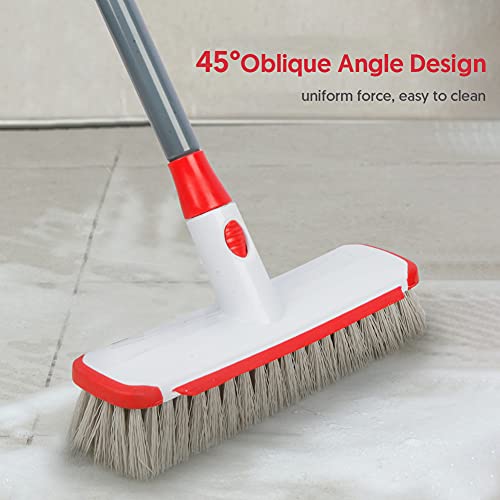 ILAVCOOL Floor Scrub Brush with Long Handle Adjustable, 2 in 1 Scrape and Brush Stiff Bristle Scrubber Brush Shower Cleaning Brush for Deck, Bathroom, Kitchen, Tub, Patio, Tile, Grout