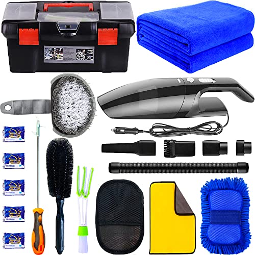 LIANXIN Car Cleaning Tools Kit -High Power Handheld Vacuum,Car Wash Kit Cleaning Kits with Soft Microfiber Cloth Towels, Car Wash Sponges Car Wheel Brush with Handle, Car tire Brush.etc