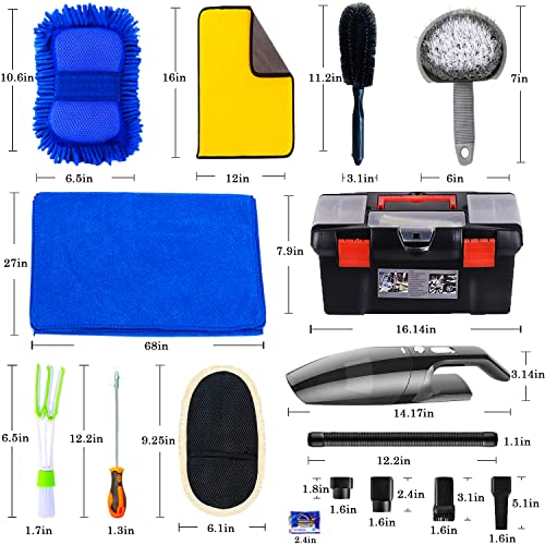 LIANXIN Car Cleaning Tools Kit -High Power Handheld Vacuum,Car Wash Kit Cleaning Kits with Soft Microfiber Cloth Towels, Car Wash Sponges Car Wheel Brush with Handle, Car tire Brush.etc