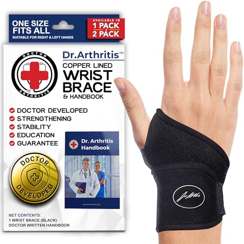Doctor Developed Copper Wrist Brace/Carpal Tunnel/Wrist Support/Wrist Splint/Hand Brace -F.D.A. Medical Device & Doctor Handbook-Night Support for Women Men-Right & Left hands (Single)