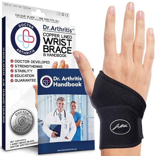 Doctor Developed Copper Wrist Brace/Carpal Tunnel/Wrist Support/Wrist Splint/Hand Brace -F.D.A. Medical Device & Doctor Handbook-Night Support for Women Men-Right & Left hands (Single)