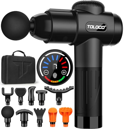 TOLOCO Massage Gun, Upgrade Percussion Muscle Massage Gun for Athletes, Handheld Deep Tissue Massager, Black