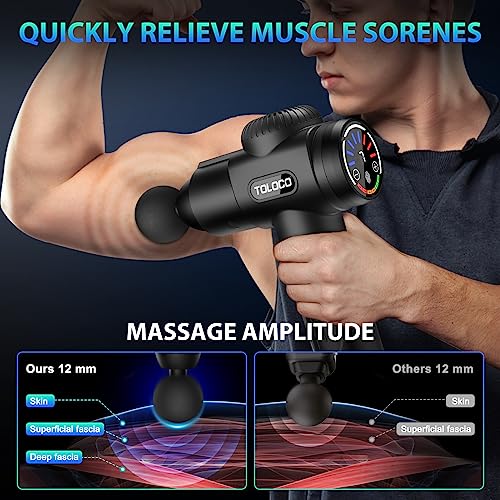 TOLOCO Massage Gun, Upgrade Percussion Muscle Massage Gun for Athletes, Handheld Deep Tissue Massager, Black