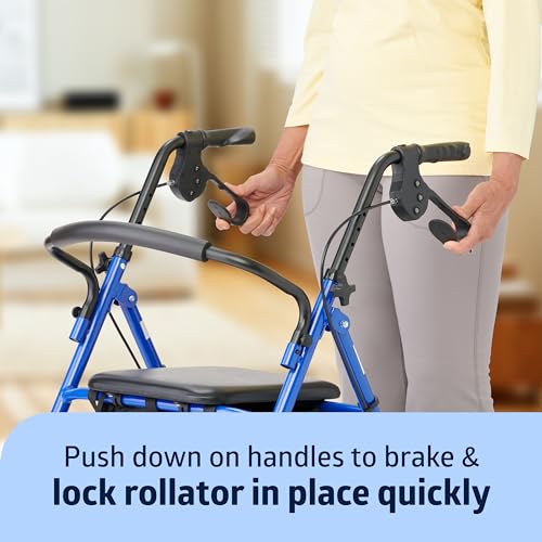 Medline Standard Steel Folding Rollator Walker with 8" Wheels, Supports up to 350 lbs, Blue