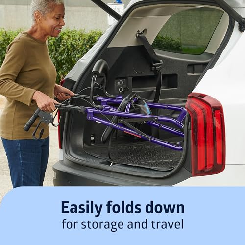 Medline Aluminum Rollator Walker with Seat, Folding Mobility Rolling Walker has 6 inch Wheels, Purple