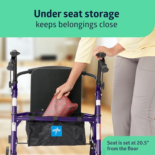 Medline Aluminum Rollator Walker with Seat, Folding Mobility Rolling Walker has 6 inch Wheels, Purple