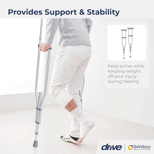 Drive Medical RTL10433 Adjustable Crutches for Walking, Silver