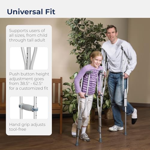 Drive Medical RTL10433 Adjustable Crutches for Walking, Silver