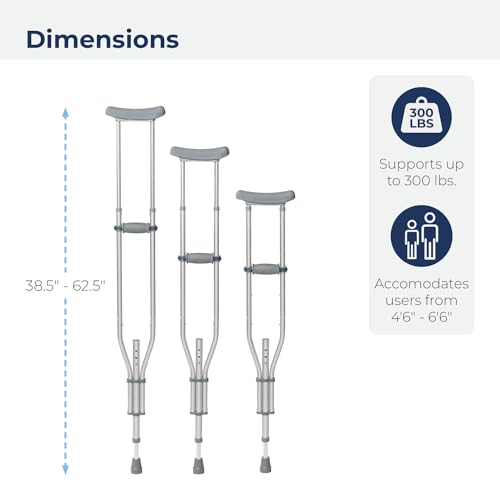 Drive Medical RTL10433 Adjustable Crutches for Walking, Silver
