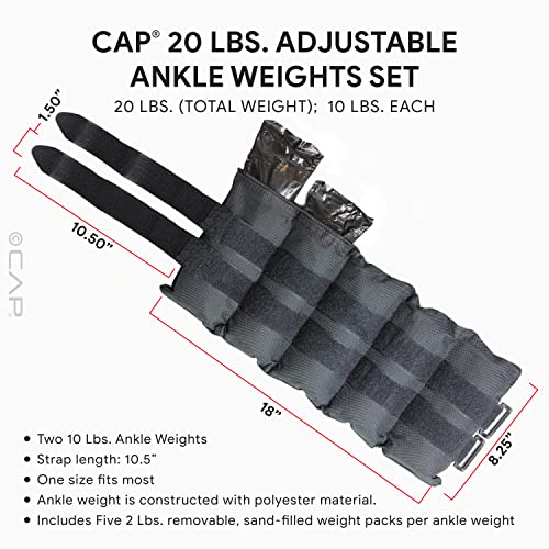 CAP Barbell HHA-CB020A1 10-Pound Pair Adjustable Ankle Weights, Black